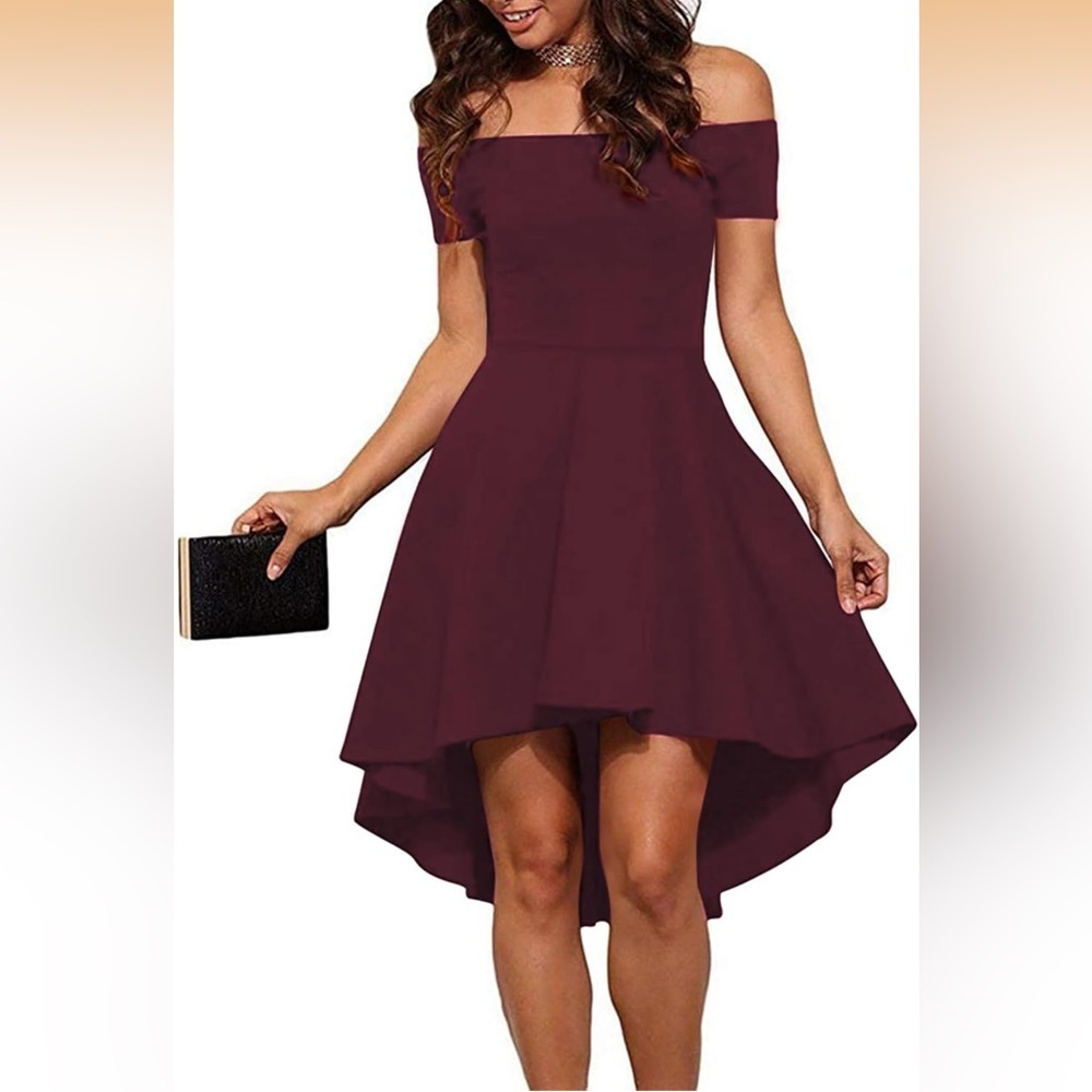 Off the Shoulder Short Sleeve High Low Cocktail Skater Dress Size S